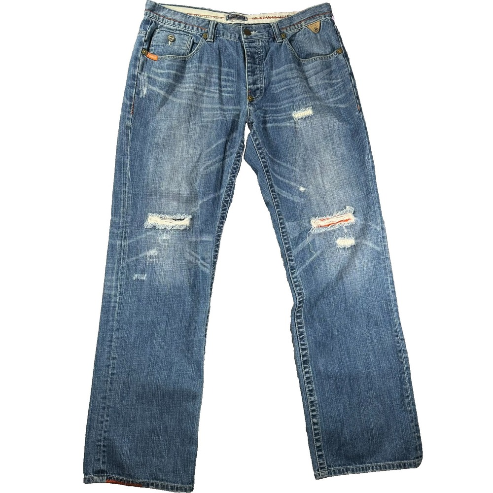 VTG Parish Nation Baggy Skater Jeans 38x33 Cyber Y2K Distressed Wide Leg Grunge